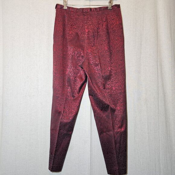 AGB Byer Womens Dress Pant Vintage Size 14 Red Black Brocade Print Shiny Slacks - Picture 7 of 9